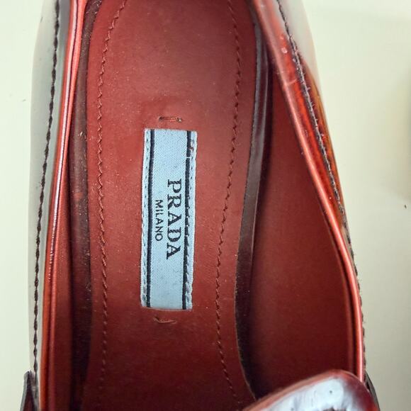 Prada Penny Loafers Shoes Womens 35.5 EU Leather Embellished Heeled Fur Tasseled - Picture 12 of 16